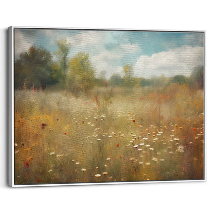 Misty Wildflower Meadow Landscape Canvas