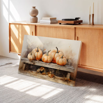 Autumn Pumpkins on Rustic Table Canvas
