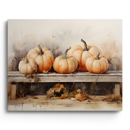 Autumn Pumpkins on Rustic Table Canvas