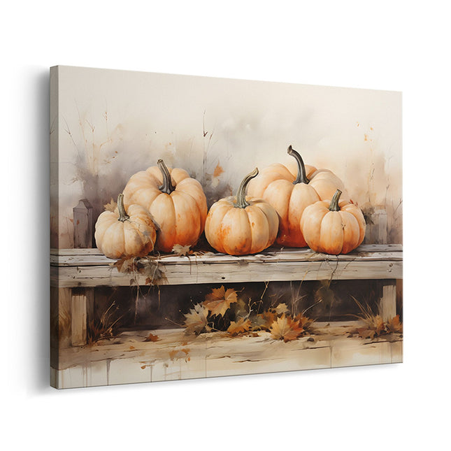 Autumn Pumpkins on Rustic Table Canvas