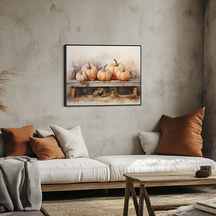 Autumn Pumpkins on Rustic Table Canvas