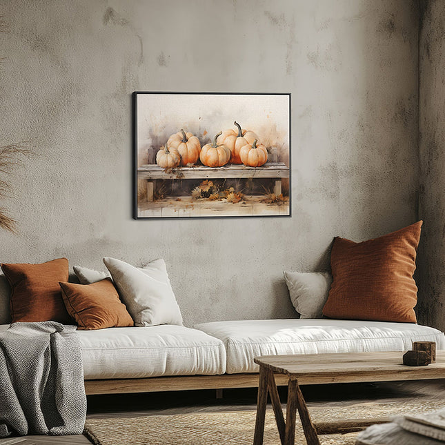 Autumn Pumpkins on Rustic Table Canvas