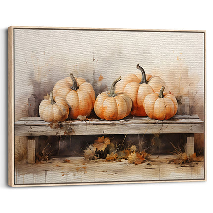 Autumn Pumpkins on Rustic Table Canvas