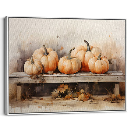 Autumn Pumpkins on Rustic Table Canvas