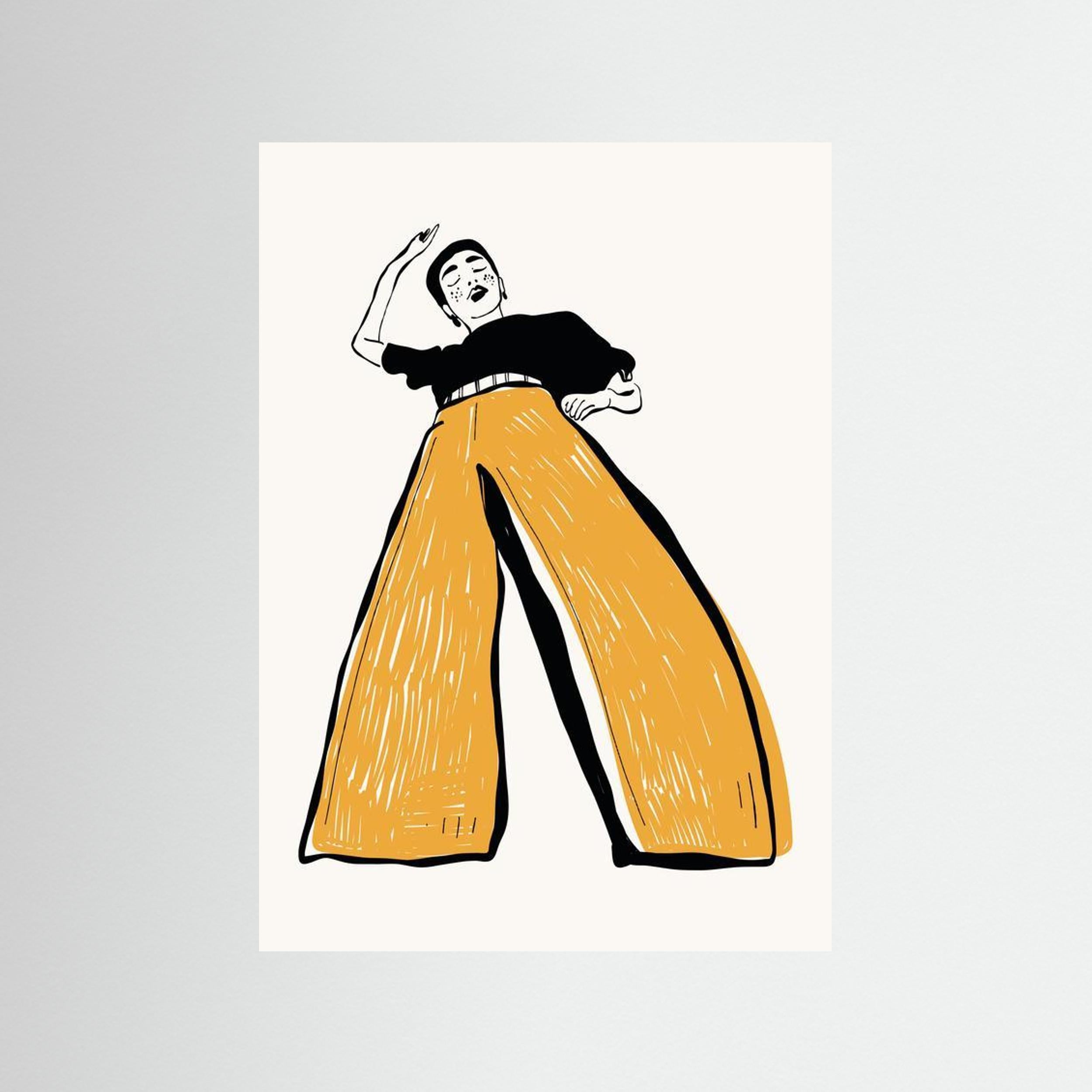 Fashion Figure in Mustard Wide-Leg Trousers