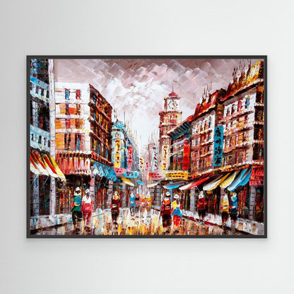 Dynamic Market | Vivid Urban Bustle Colorful Streets Framed Canvas