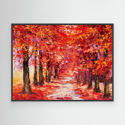 Autumn Enchantment | Crimson Forest Pathway Framed Canvas Art