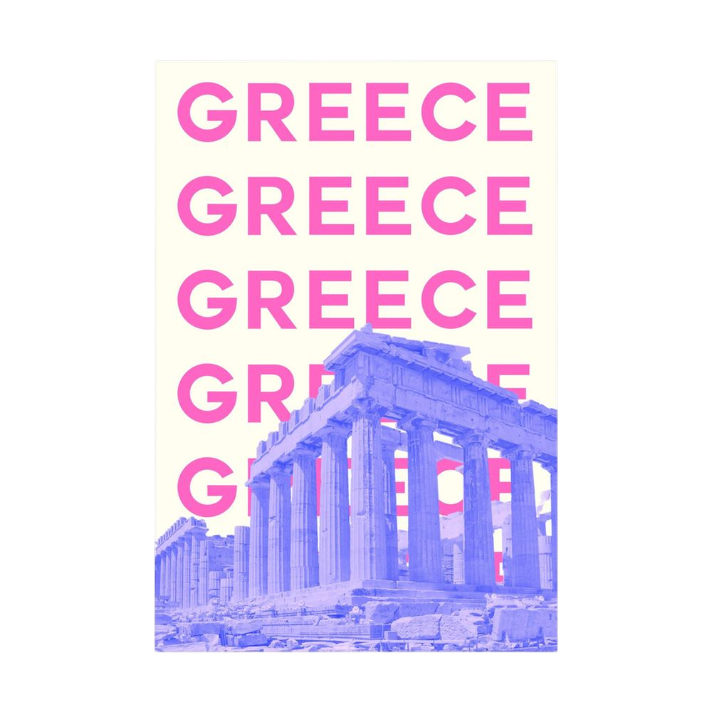 Athens Repeat | Pink Blue Greece Typography Poster