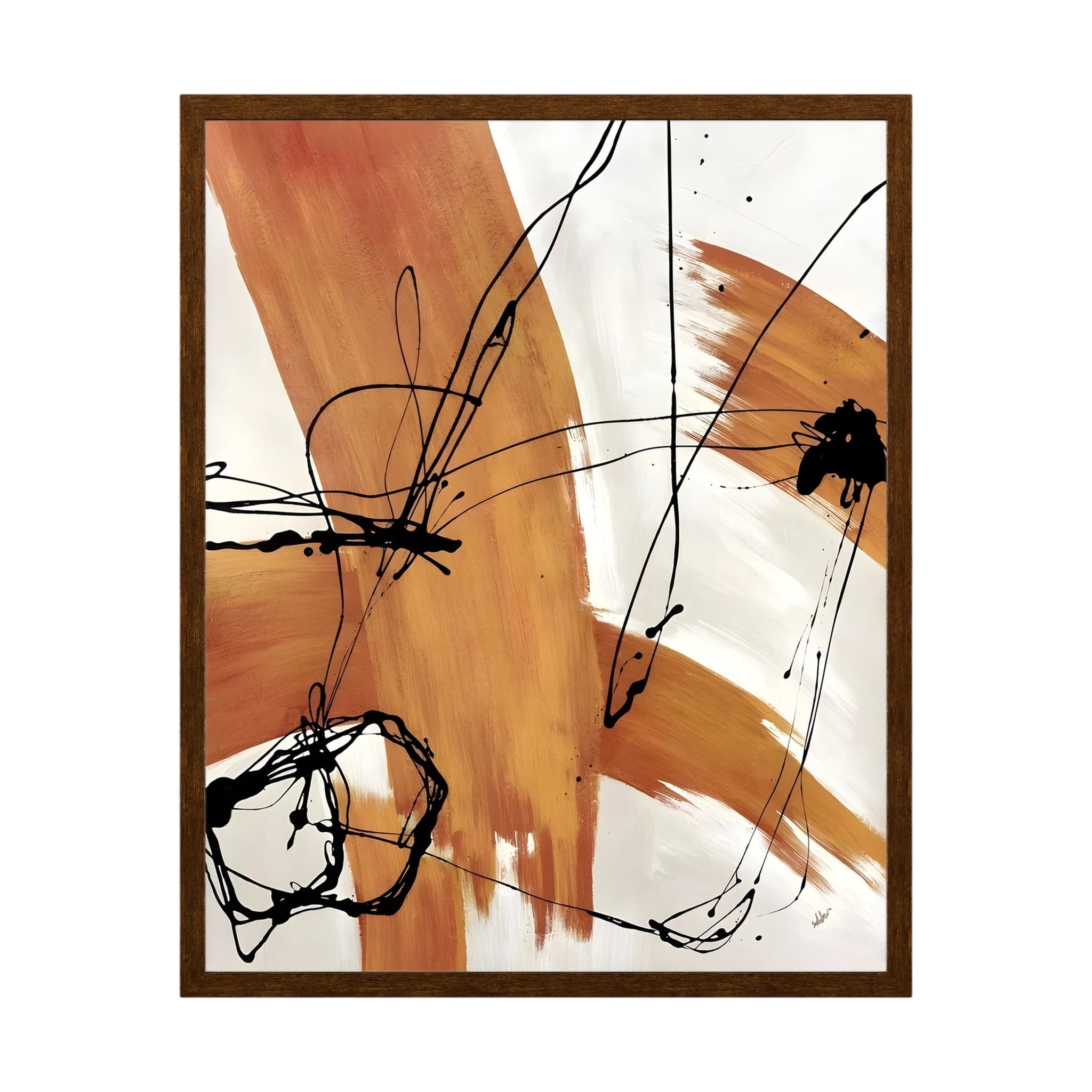 Sienna and white brushstrokes crossed by loose black ink lines in an abstract composition, shown in product view 2.