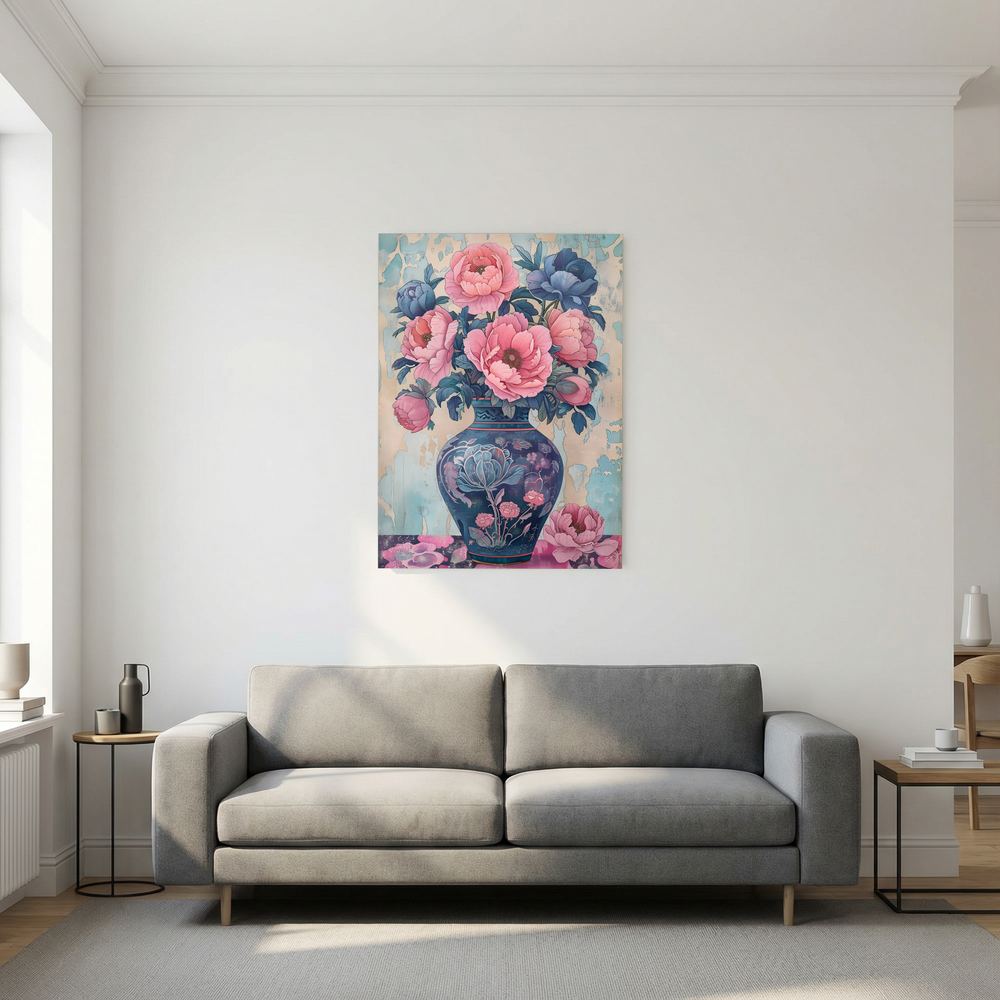 Porcelain Peonies pink peony vase art print, product view 5.