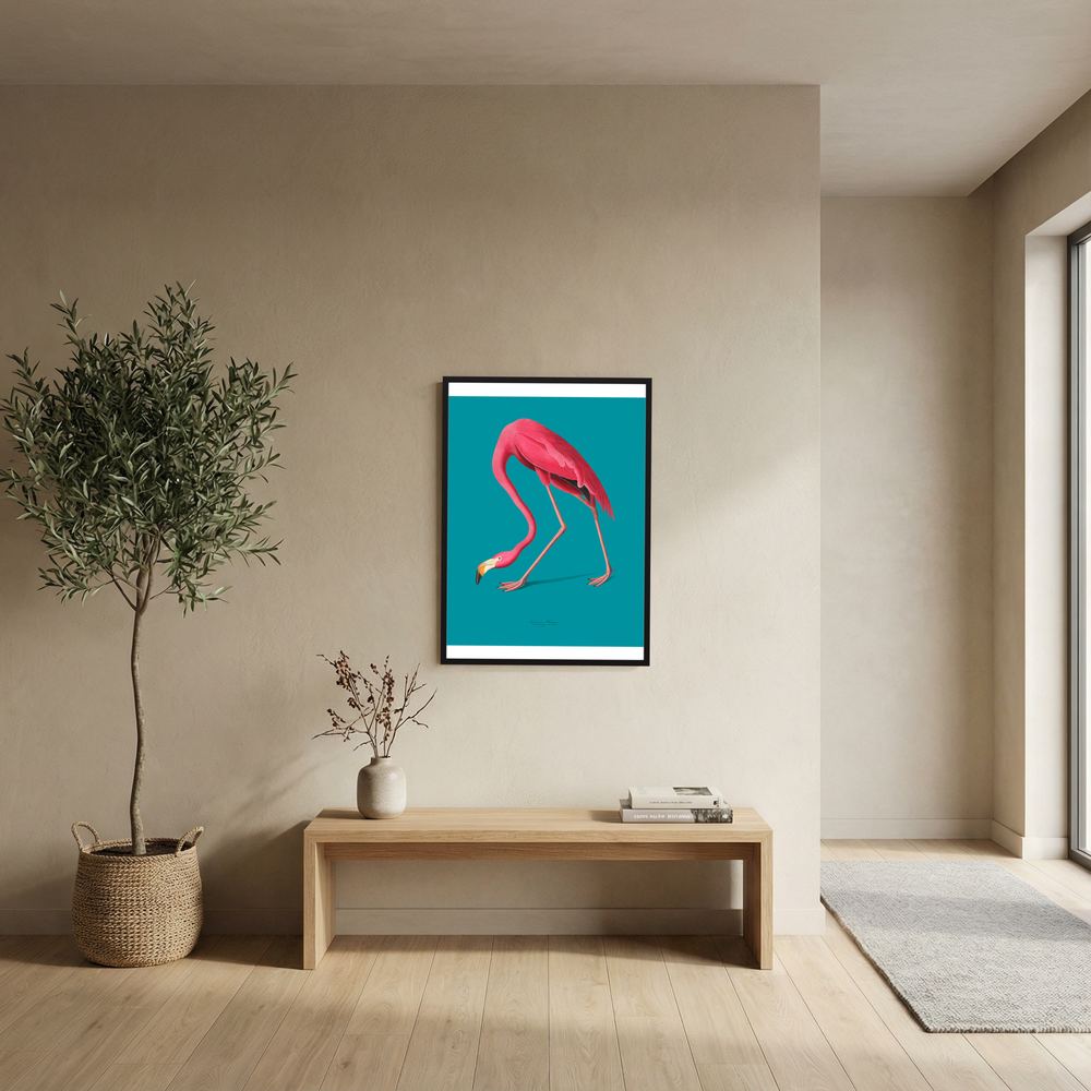 Teal Flamingo pink flamingo art print, product view 8.