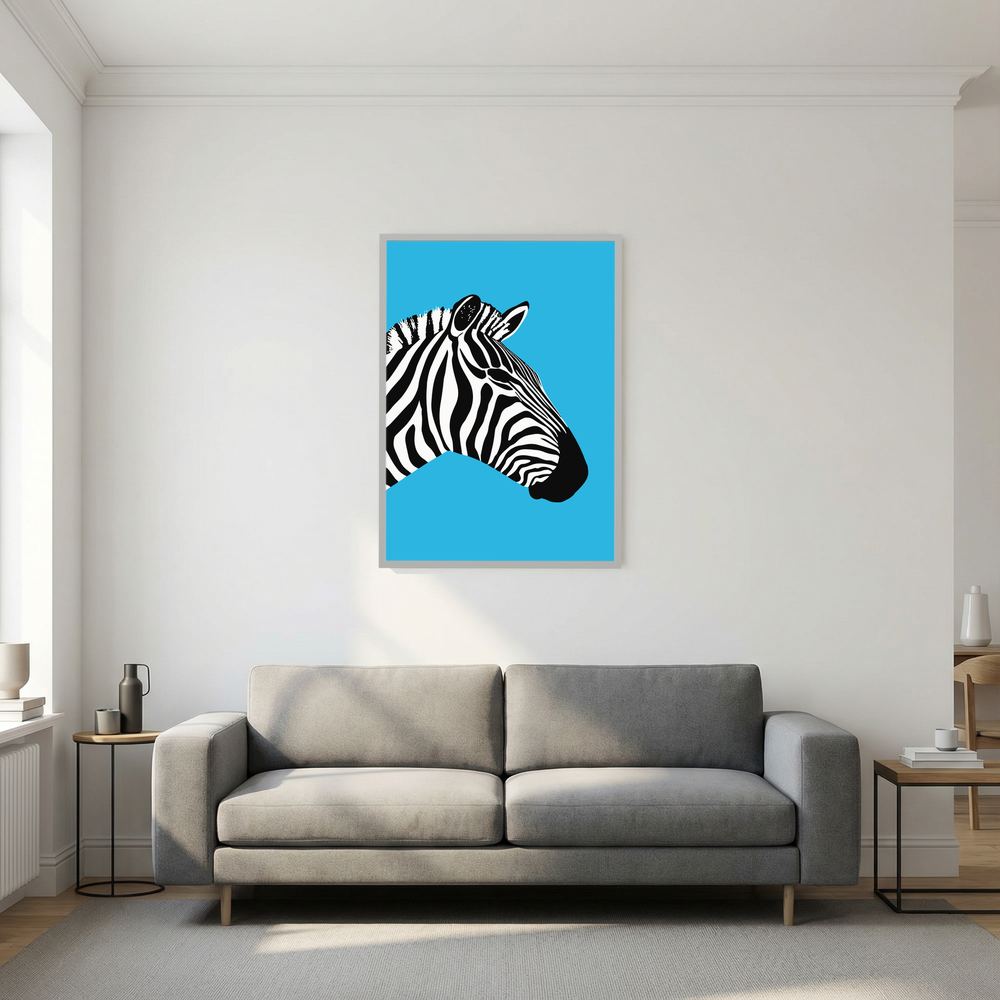 Striped Profile blue zebra art print, product view 8.