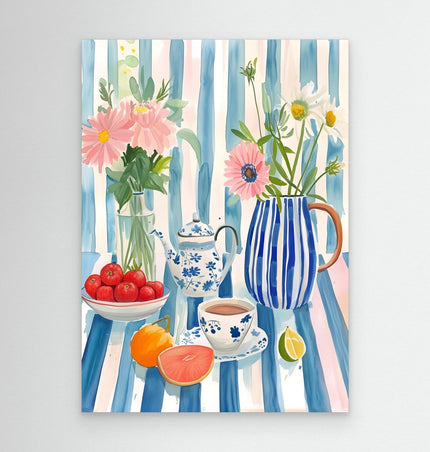 Blue Stripe Afternoon Tea Still Life Canvas