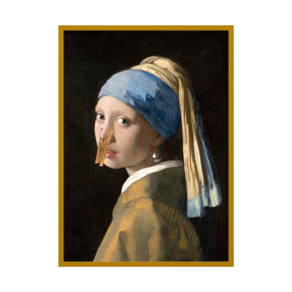 Peg with a Pearl humorous classical portrait parody print, product view 5.