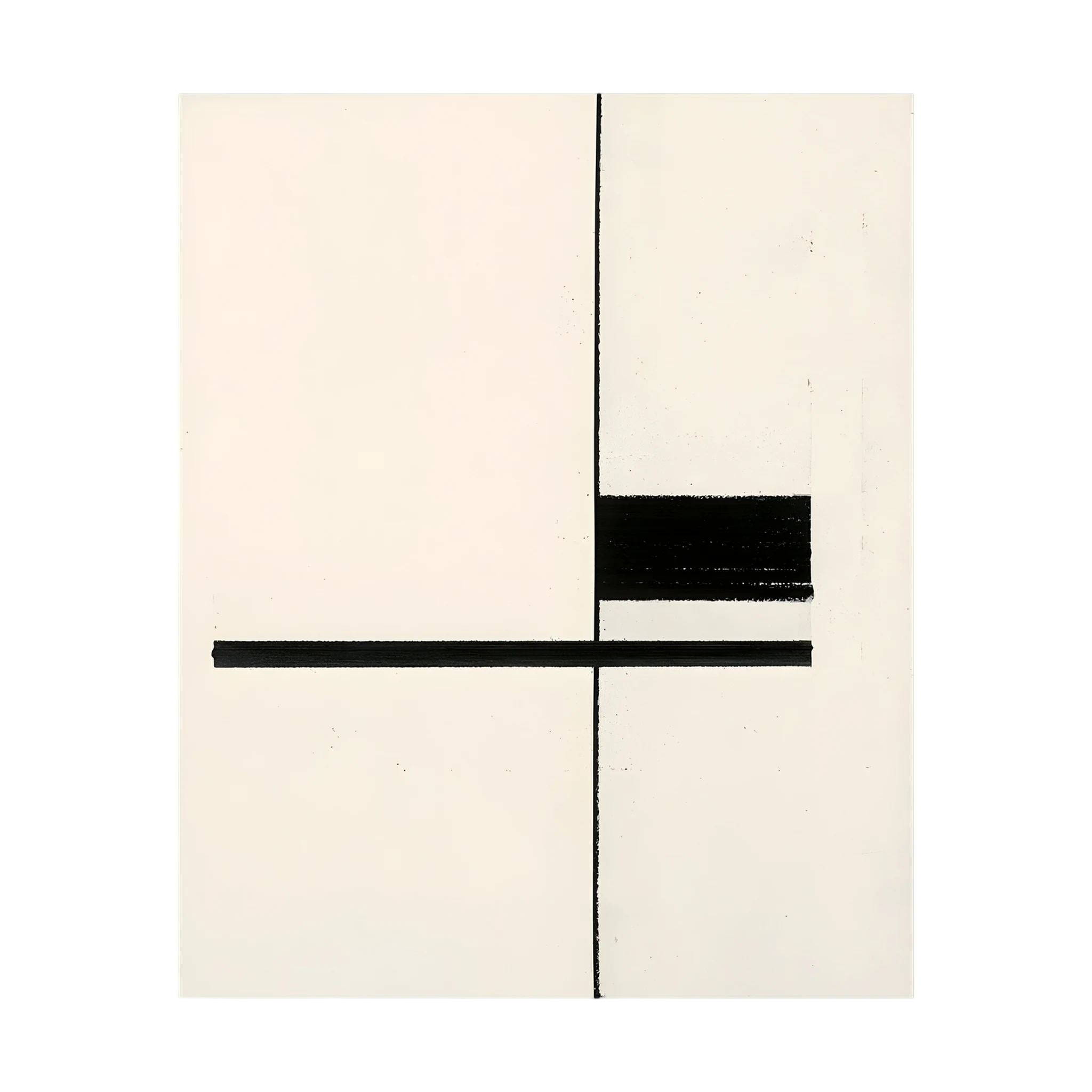 Minimal black lines and rectangular forms arranged on a warm cream background.