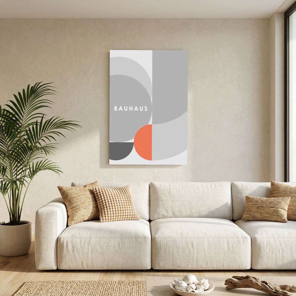 Coral Balance grey and coral Bauhaus print, product view 5.