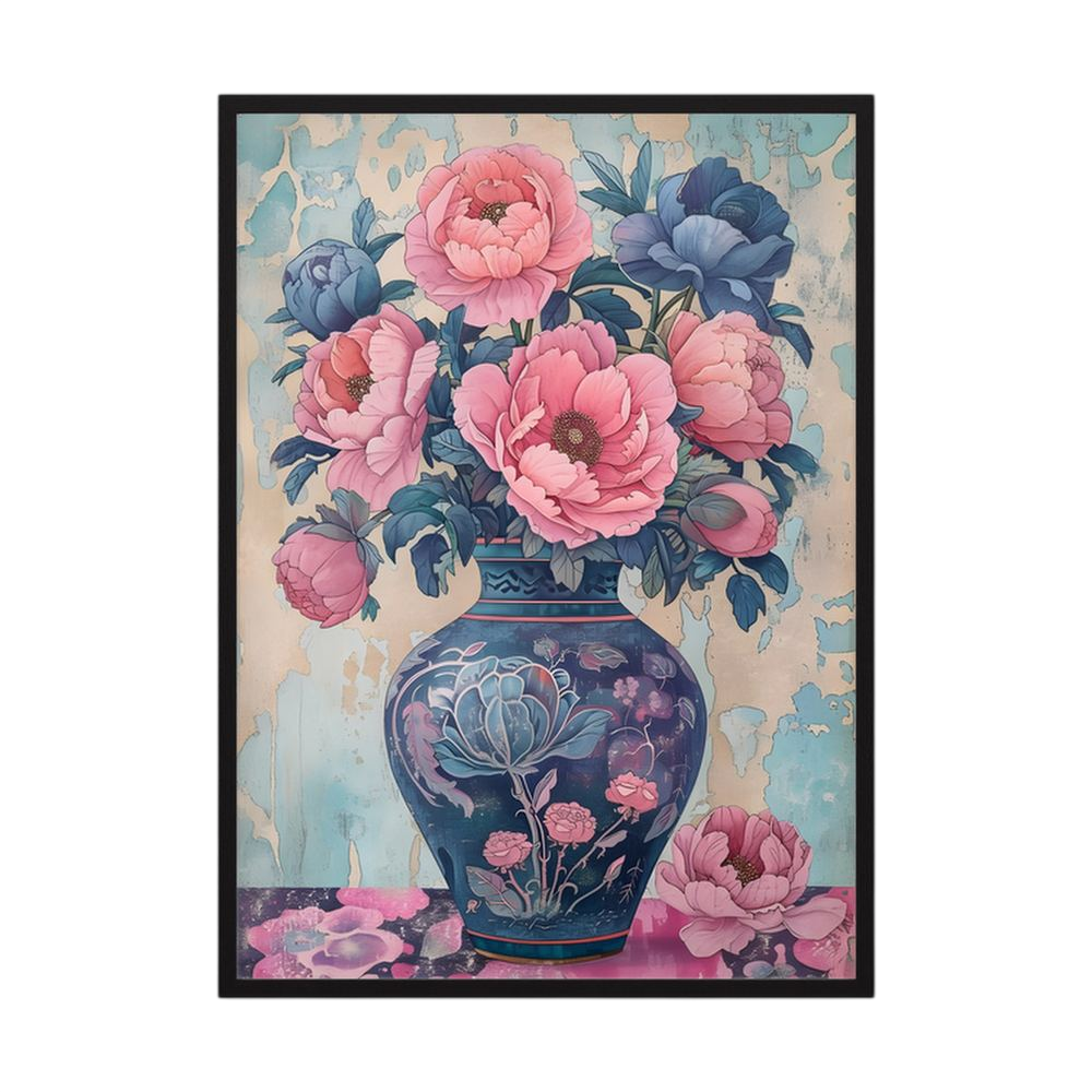 Porcelain Peonies pink peony vase art print, product view 3.
