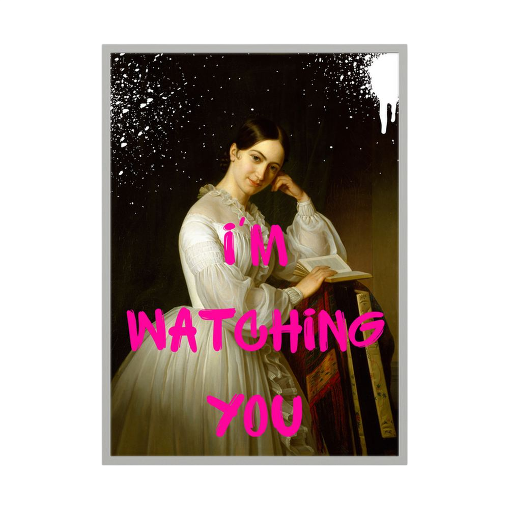 Watching You – Funny Pink Vintage Portrait Print