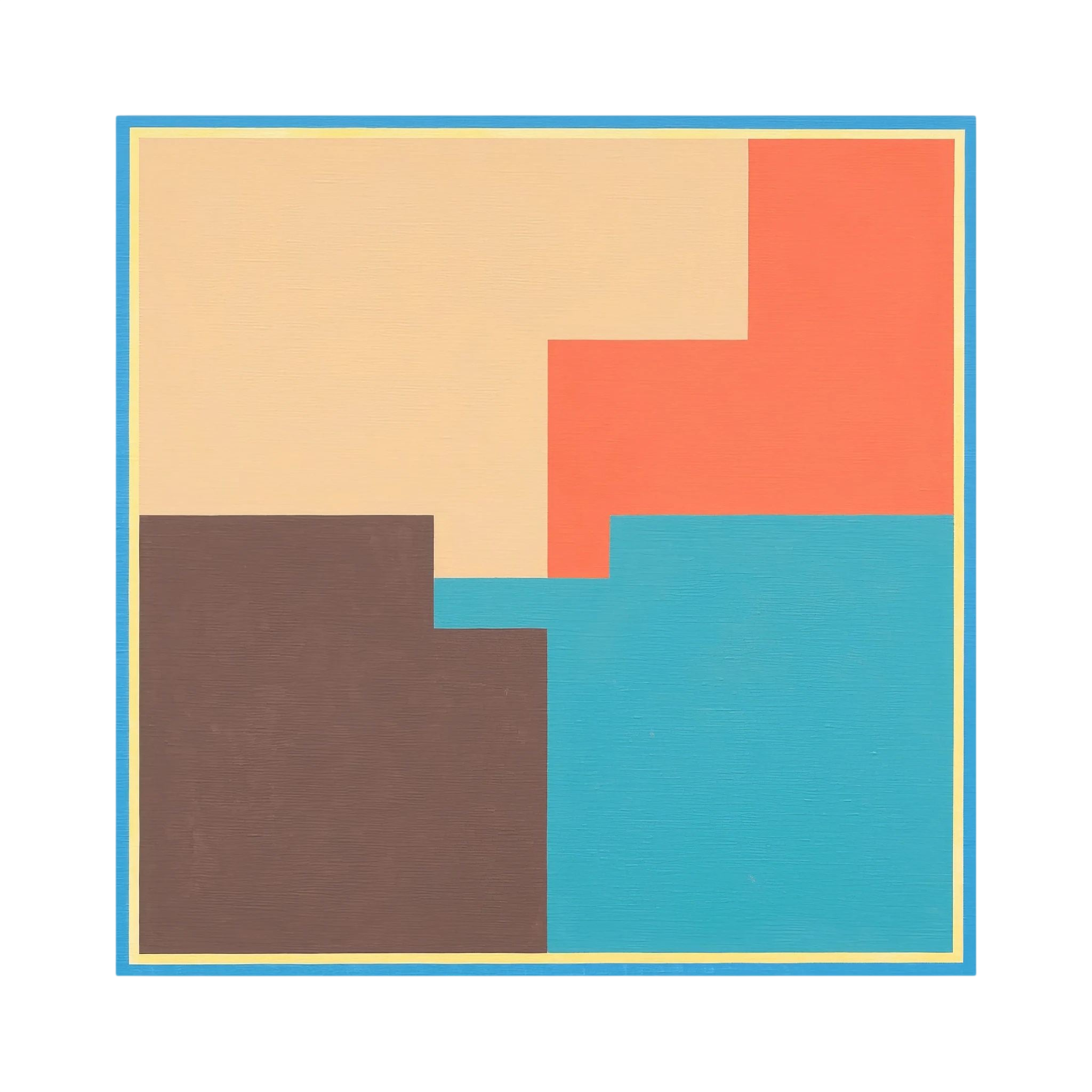 Coral, turquoise, brown and cream blocks overlap within a crisp geometric border, shown in product view 4.