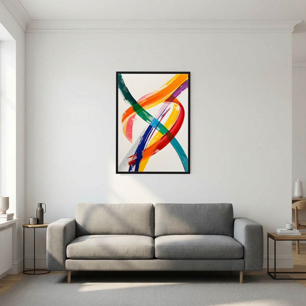 Kinetic Ribbons colourful brushstroke abstract print, product view 7.