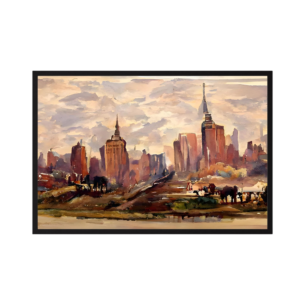 Warm watercolour New York skyline with the Empire State Building.