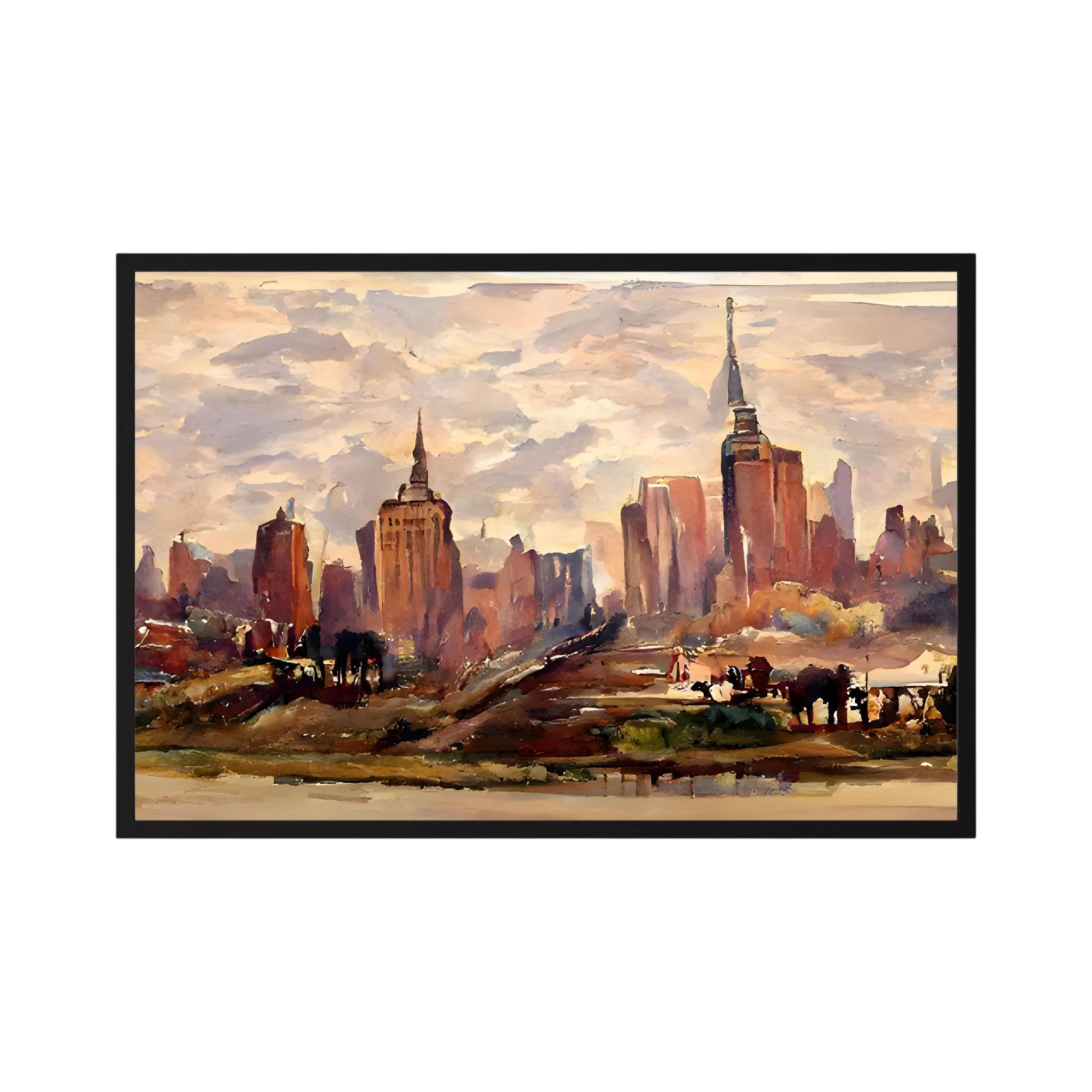 Warm watercolour New York skyline with the Empire State Building.