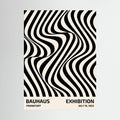 Black and white striped optical pattern flowing in curved waves.