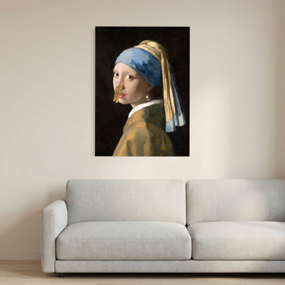 Peg with a Pearl humorous classical portrait parody print, product view 6.