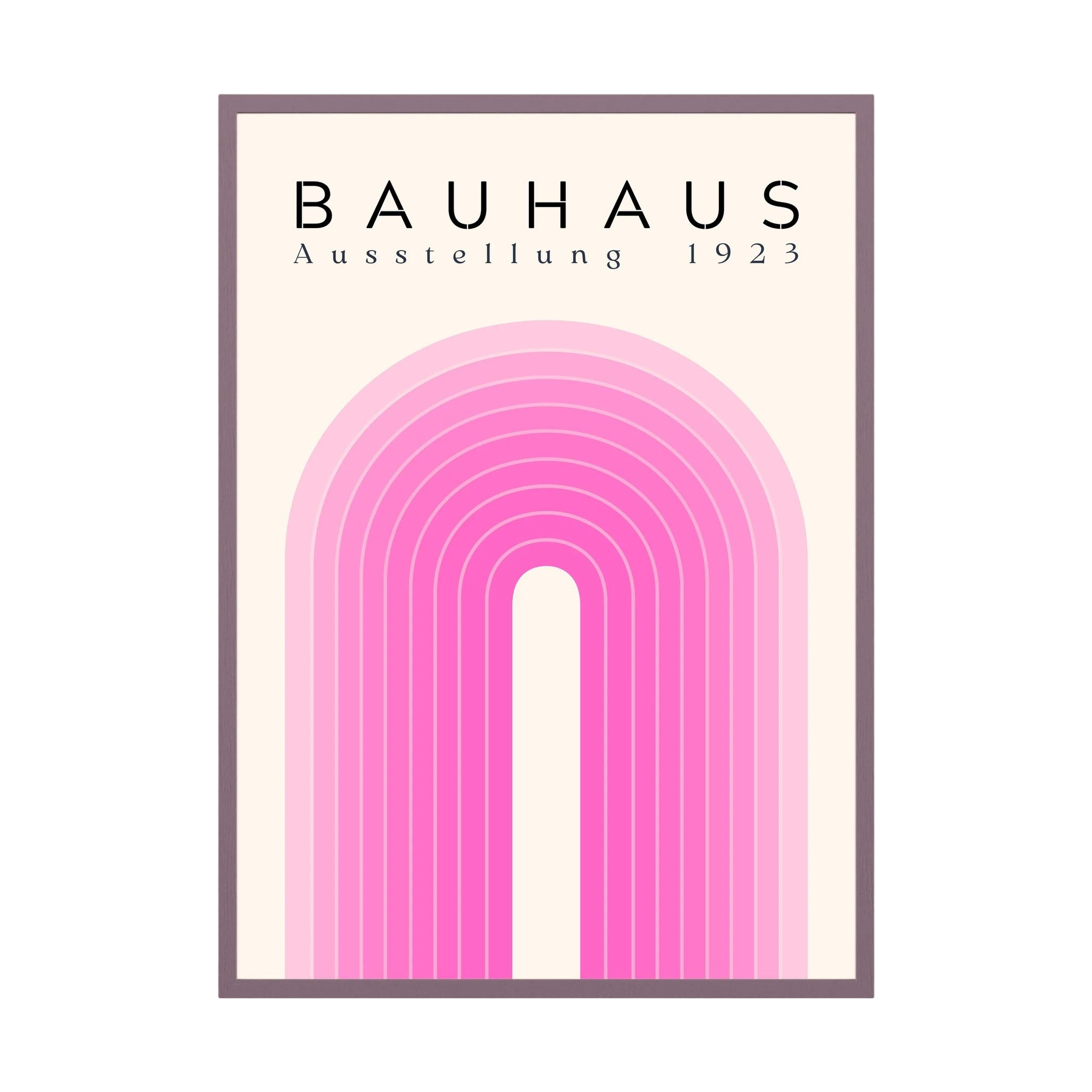Pink Bauhaus poster with layered concentric arch lines on cream.