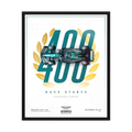 Green Formula One car over a large 400 race starts graphic for Fernando Alonso, shown in product view 4.