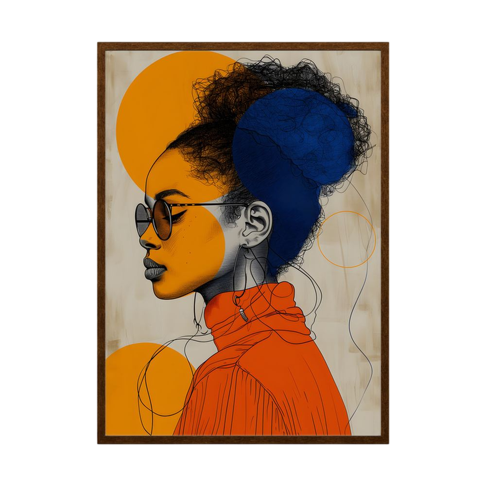 Solar Poise orange and blue fashion portrait print, product view 2.