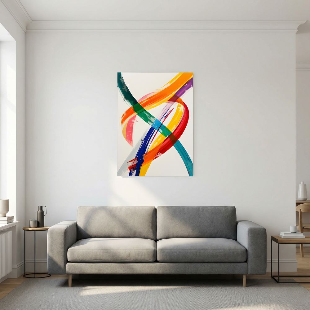 Kinetic Ribbons colourful brushstroke abstract print, product view 5.