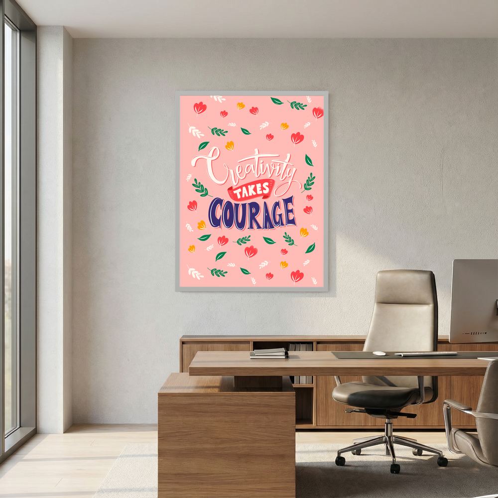Courage to Create pink creative quote wall art print, product view 10.