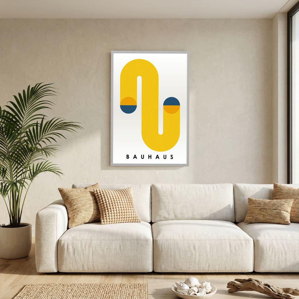 Golden Loop yellow Bauhaus geometric art print, product view 8.
