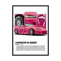 Pink Honda S2000 roadster illustration with character graphics and close-up panels.