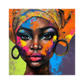 Vibrant painted portrait of Black woman in headwrap and hoop earrings.