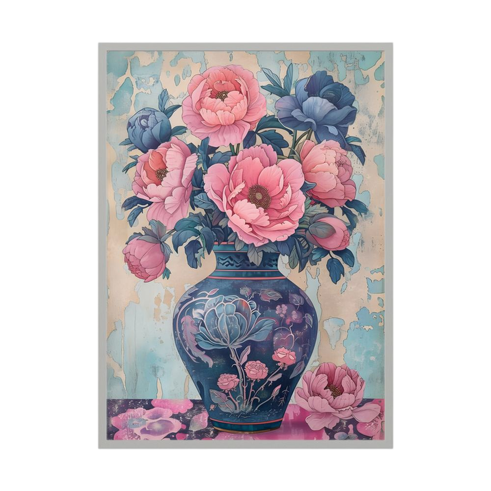 Porcelain Peonies pink peony vase art print, product view 4.