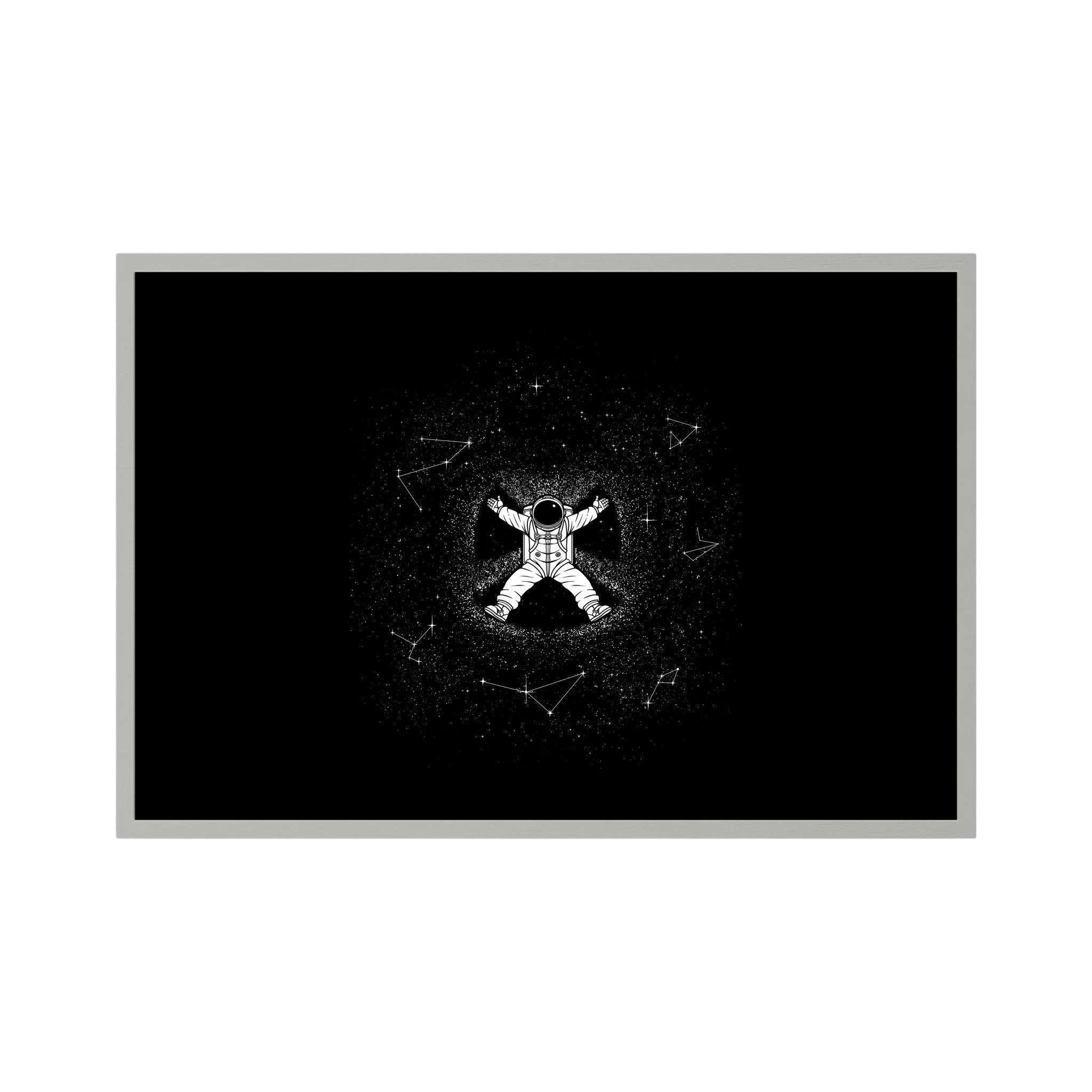 White astronaut floats at the centre of a black star field surrounded by fine constellation lines, shown in product view 3.