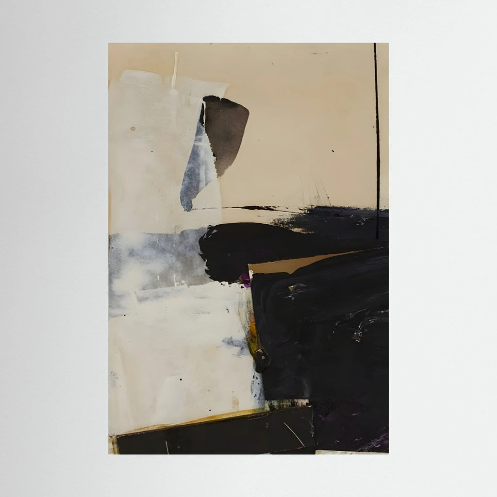 Broad black, cream and grey painterly forms create a restrained high-contrast abstract composition, shown in product view 4.