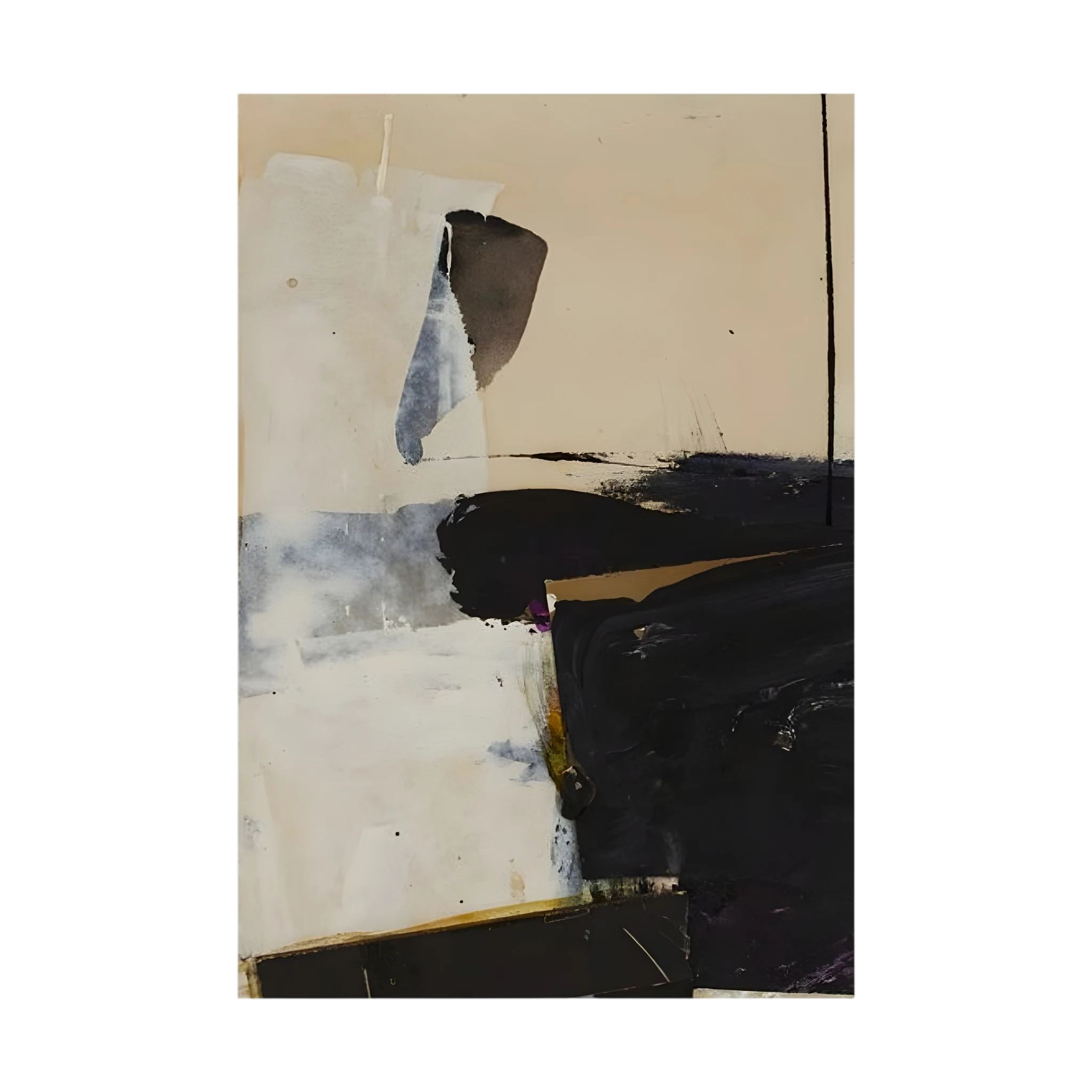 Broad black, cream and grey painterly forms create a restrained high-contrast abstract composition, shown in product view 4.