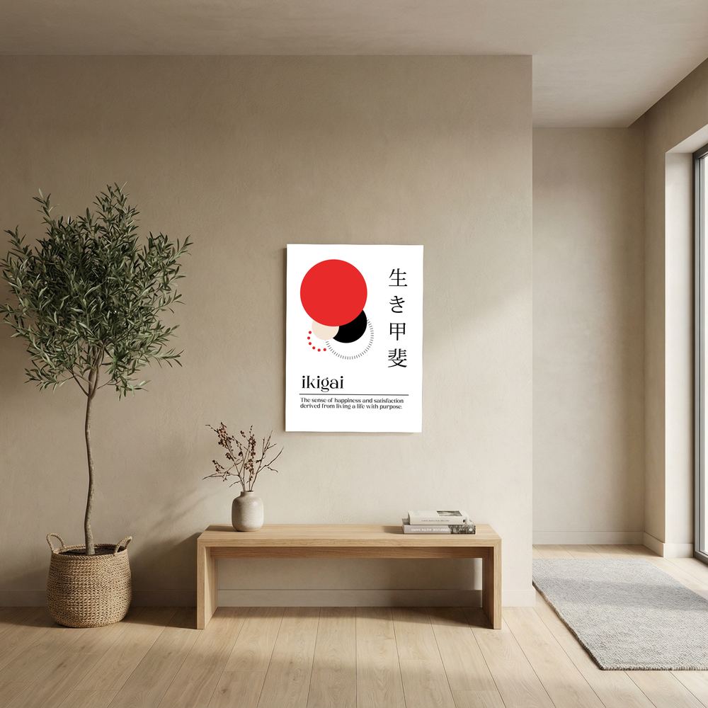 Purpose in Balance red and black Ikigai wall print, product view 6.
