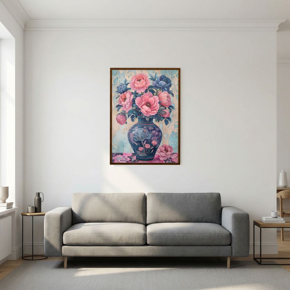 Porcelain Peonies pink peony vase art print, product view 6.