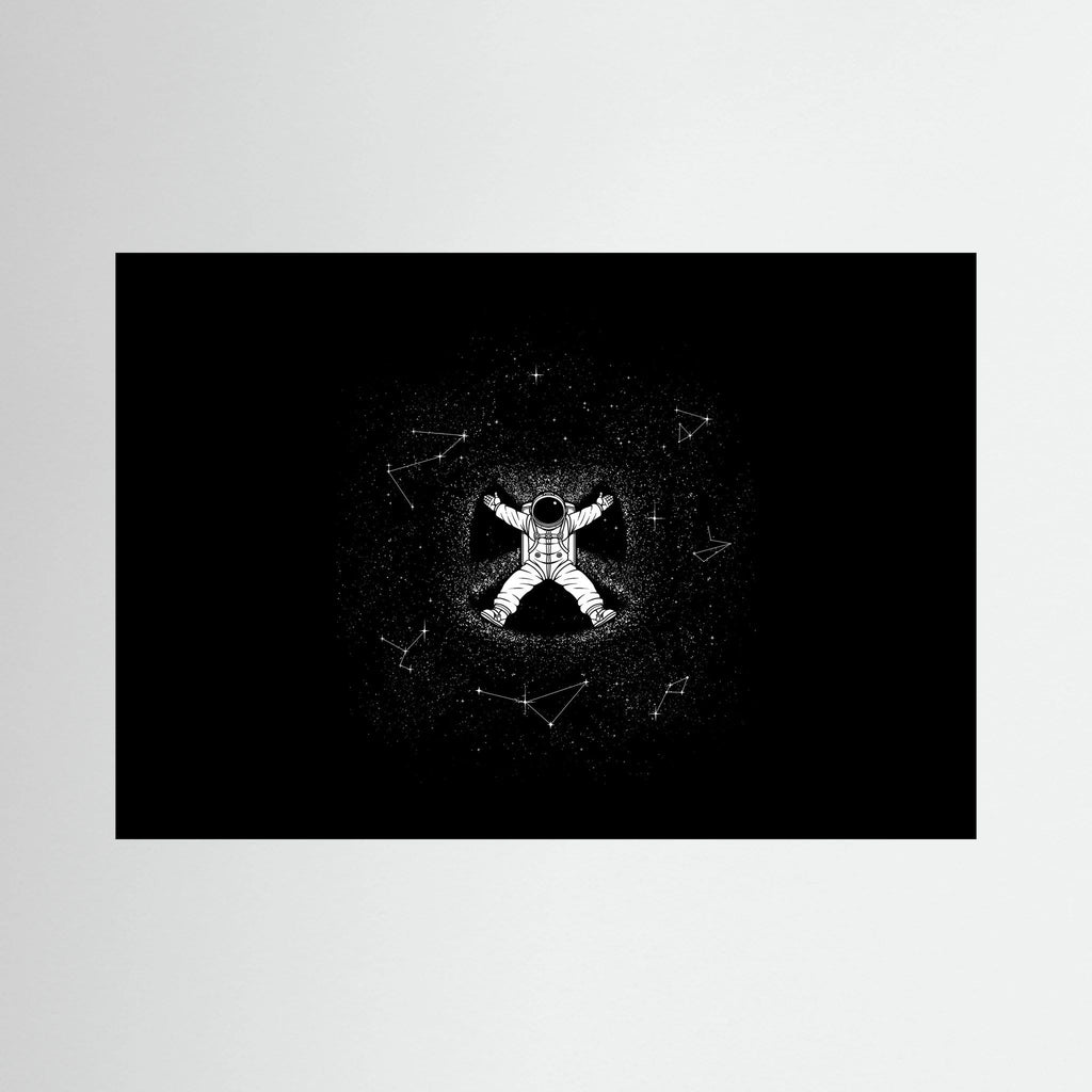 White astronaut floats at the centre of a black star field surrounded by fine constellation lines, shown in product view 2.