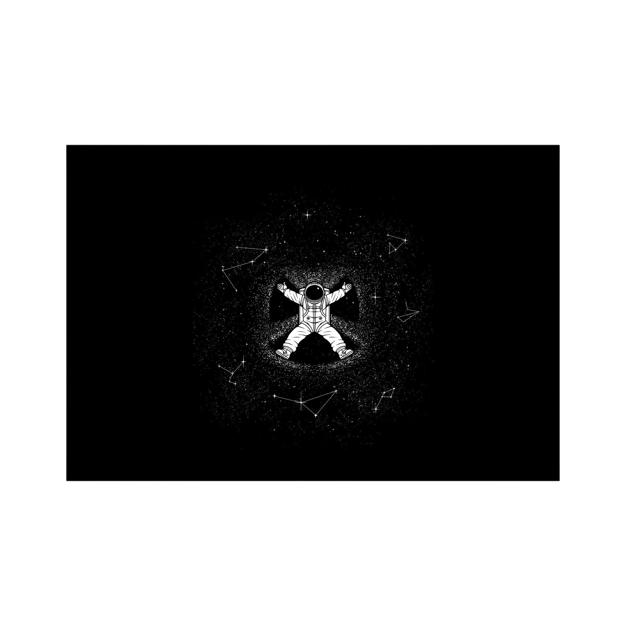 White astronaut floats at the centre of a black star field surrounded by fine constellation lines, shown in product view 2.