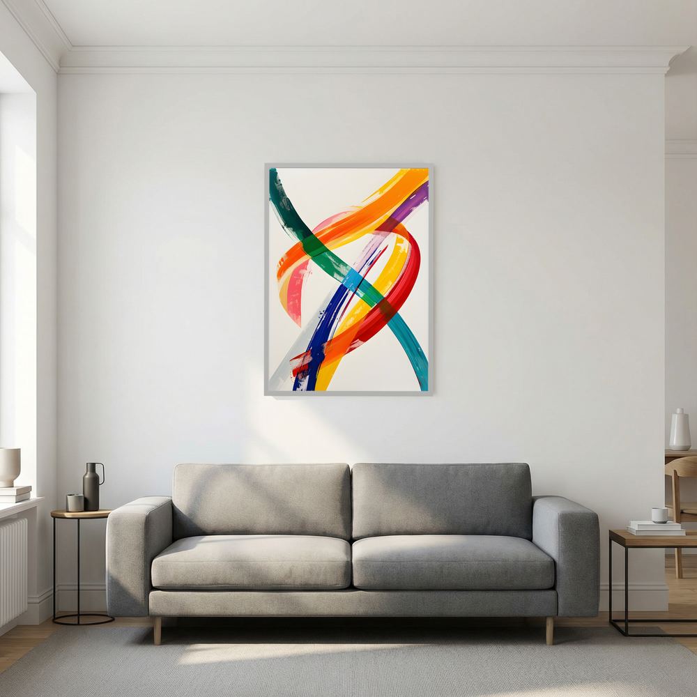 Kinetic Ribbons colourful brushstroke abstract print, product view 8.
