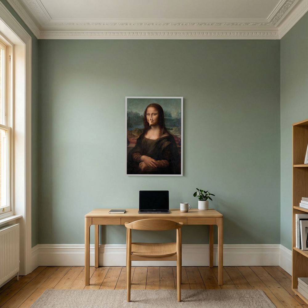 Mona's Secret funny Mona Lisa parody wall print, product view 8.