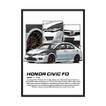White Honda Civic FD illustration with bronze wheels and close-up body panels.