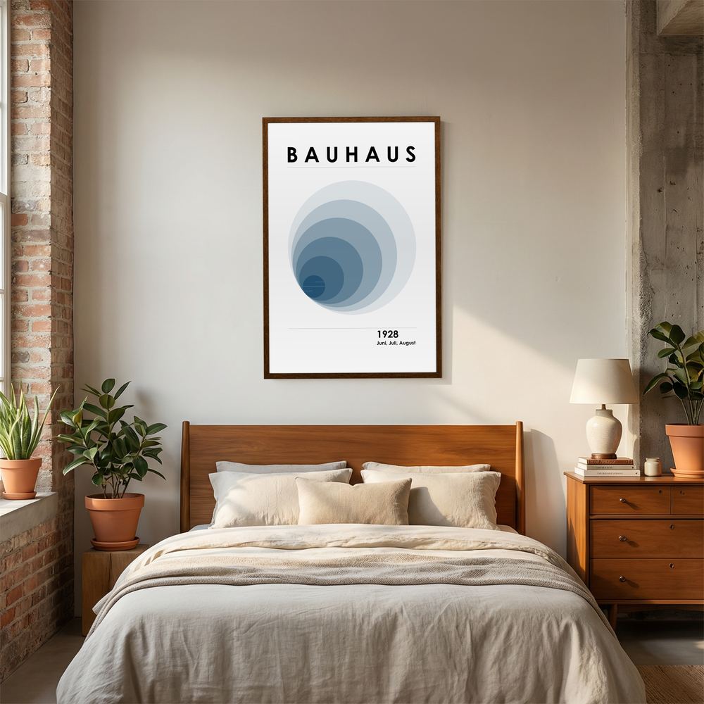 Quiet Orbit blue Bauhaus circle art print, product view 7.