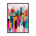 Neon Metropolis colourful abstract cityscape print, product view 3.