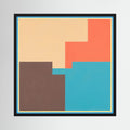 Coral, turquoise, brown and cream blocks overlap within a crisp geometric border, shown in product view 2.